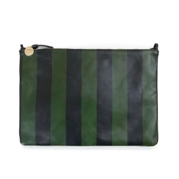 Clare V Green and Black Striped Flat Clutch - Picture 1 of 8